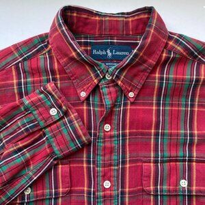 Ralph Lauren Classic RL Workshirt 100% Cotton Flannel Plaid Size Large